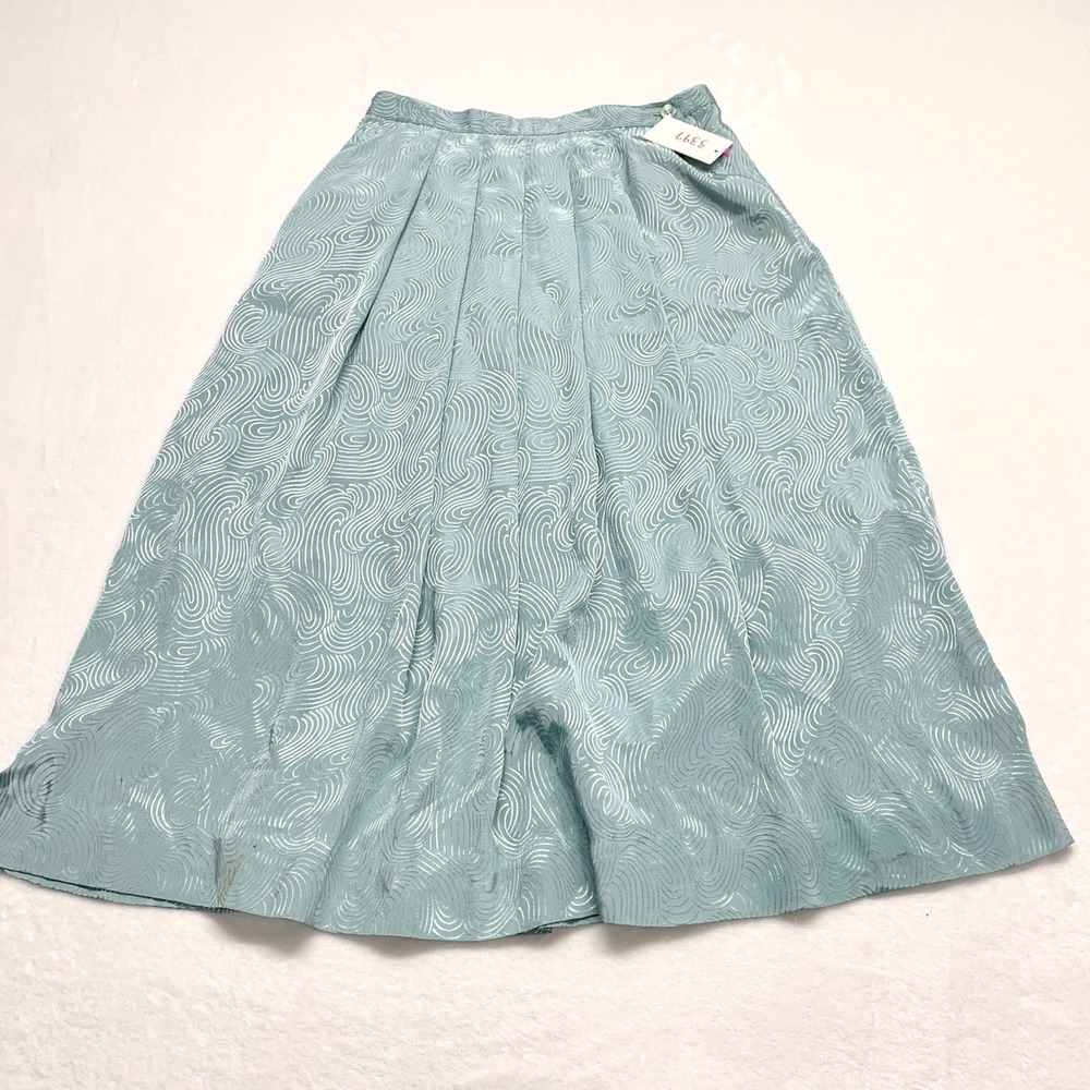 John Meyer Vintage Pleated Midi Skirt Womens Size 10 Blue Swirl Jacquard A-Line